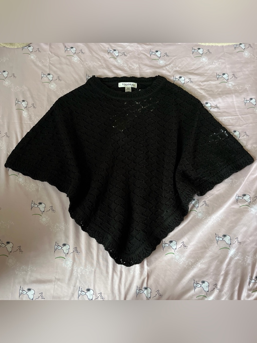 Vigoss Black Short-Sleeve Openwork Knit Poncho